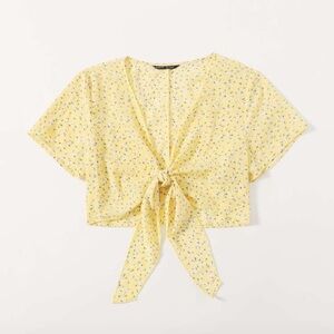 Yellow Floral Tie-Front Top